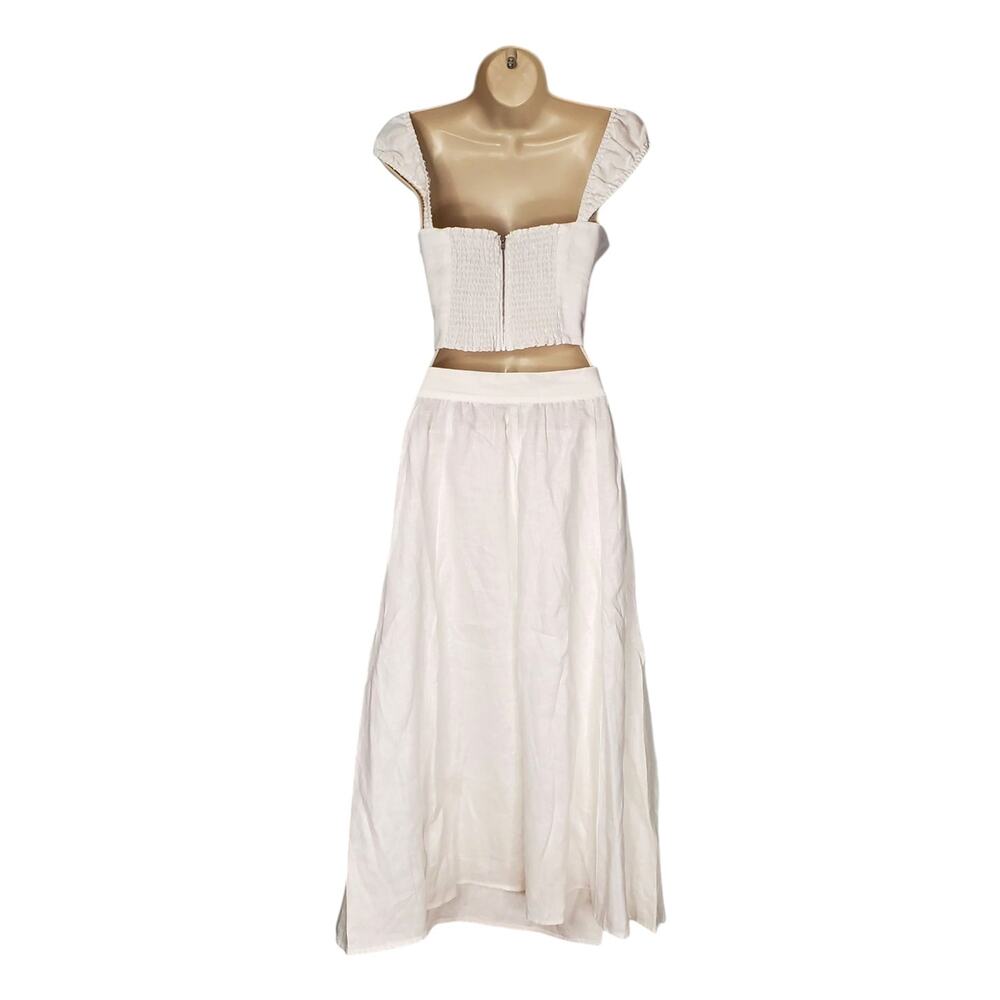 Reformation Clyde Two Piece Set 100% Linen Midi Skirt Crop Top Bustier White 10 - Picture 3 of 12